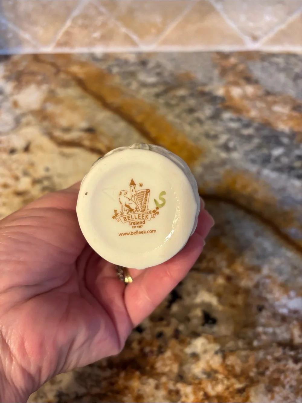 Belleek Bud Vase with Green Shamrock Accents